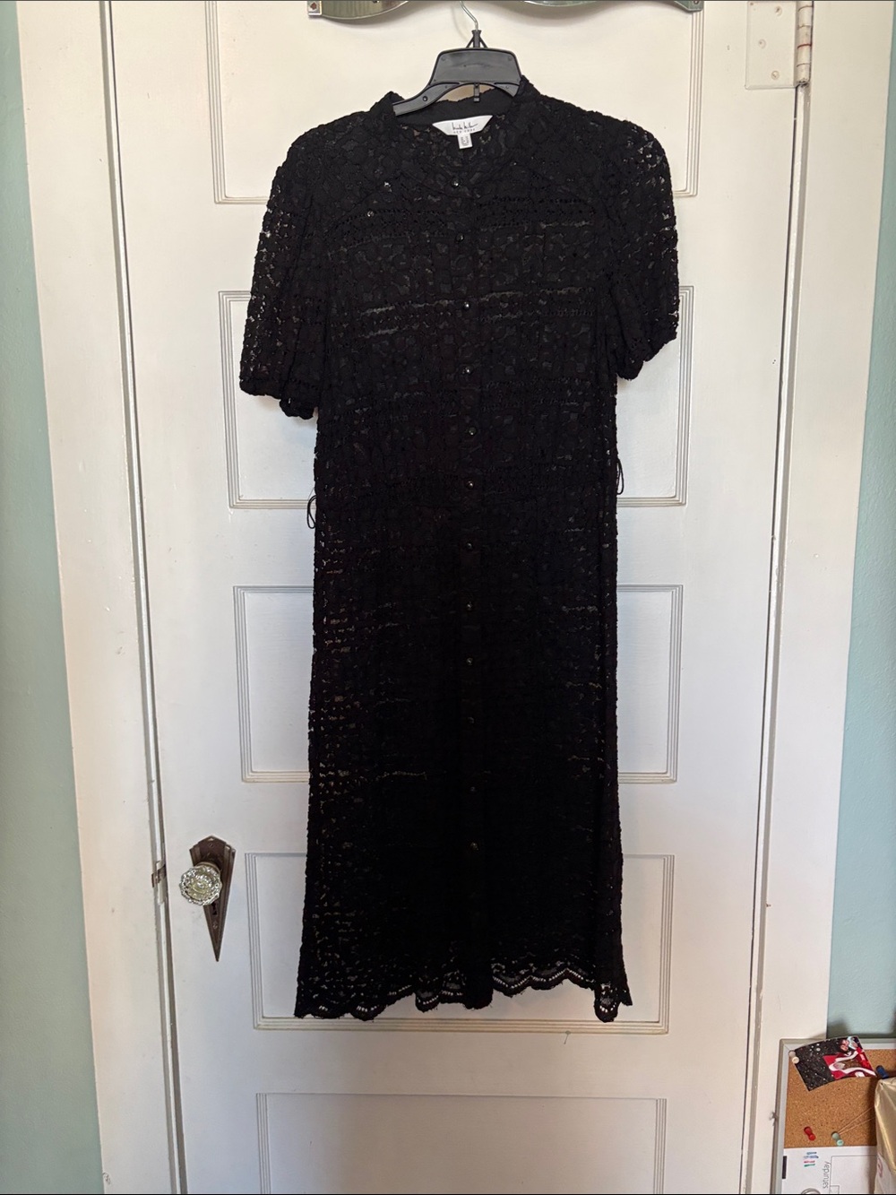 Nicole Miller Black Lace Button-Front Midi Dress Size 10